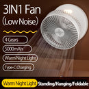 2024 Novo 5000mAh Recarregável 3IN1 Ventilador Portátil Multifuncional Ventilado