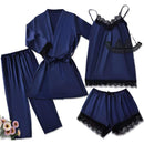 Conjunto de pijama de cetim feminino rosa lingerie sexy roupão de banho renda re