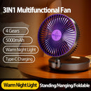 2024 Novo 5000mAh Recarregável 3IN1 Ventilador Portátil Multifuncional Ventilado