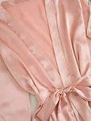 Conjunto de pijama de cetim feminino rosa lingerie sexy roupão de banho renda re